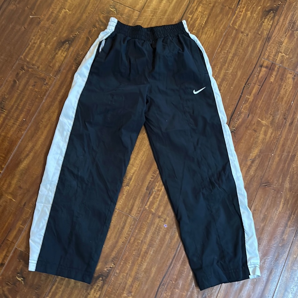 Nike Youth Kids Mesh Lined Joggers Black Side Stripe Size 7 Athletic Pants